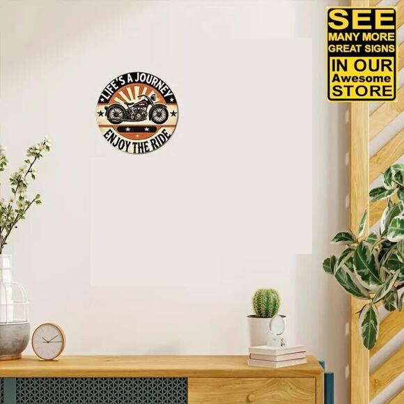 Vintage V-Twin Indian Motorcycle Tin Sign • "Life’s A Journey" "Enjoy The Ride" - Picture 2 of 5